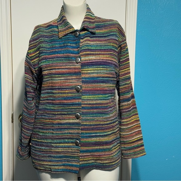 LIFESTYLE Multicolor Striped Button-Up Woman’s Jacket BoHo-Hippie M GUC - Picture 4 of 15
